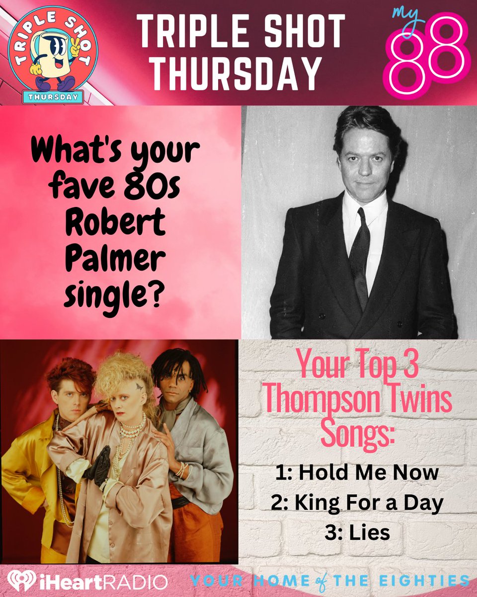 This week on #TripleShotThursday we played our followers Top 3 #ThompsonTwins songs - did your favourite make the list?
This week, we'd love to know your favourite #RobertPalmer single of the 80s.
Only posts with one vote will be counted - voting closes in 24 hours.