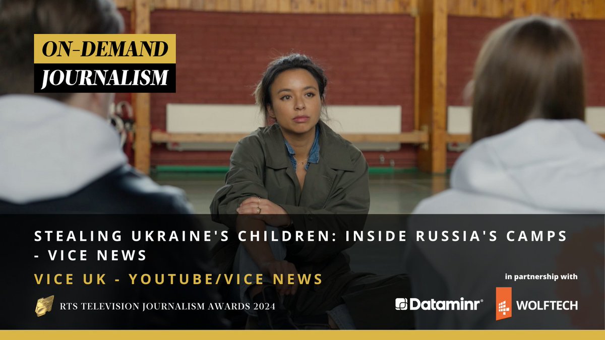 .<a href="/VICENews/">VICE News</a> wins the On-Demand Journalism award for their film Stealing Ukraine's Children: Inside Russia's Camps. “The story treatment was calm and measured and attempted to hold to account those in absolute power over vulnerable lives,” said the jurors. #RTSAwards