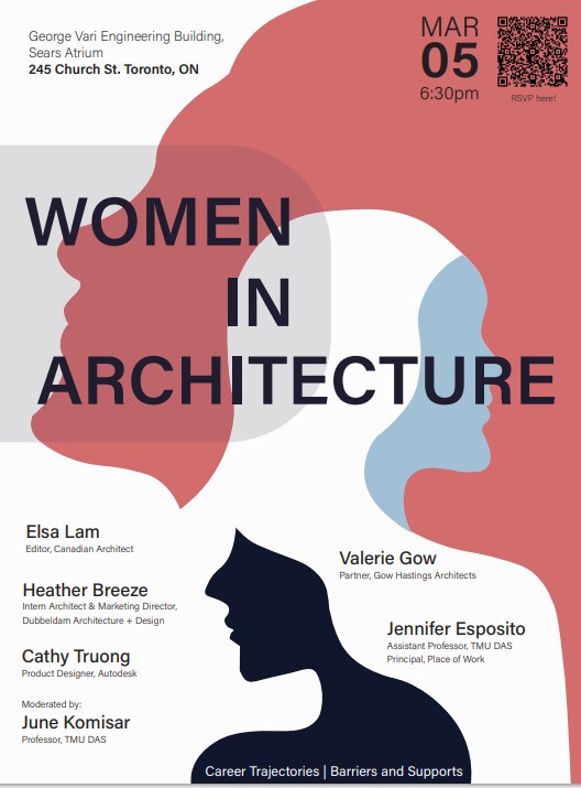 CdnArch's tweet photo. The Women in Architecture Symposium, which aims to shed light on the underrepresentation of women as registered architects, will take place at the George Vari Engineering Building in the Sears Atrium on March 5, 2024, at 6:30 p.m.
To register, click here: https://t.co/0EQGYySbPx https://t.co/UNaQvnp9fz