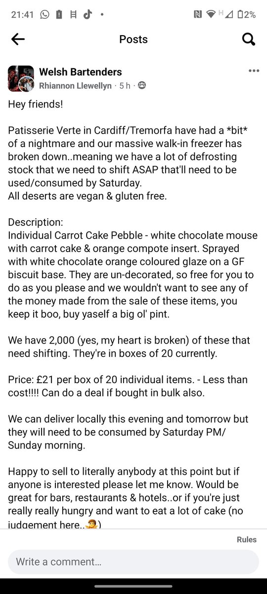kellyrb's tweet photo. Hey guys. Can you help a business out? 
There's cakes need eating in Cardiff due to a broken freezer....If you would like to purchase email rllewellyn14@gmail.com to buy it or just give this a RT to help! 🍰 https://t.co/i2xDUosK0m