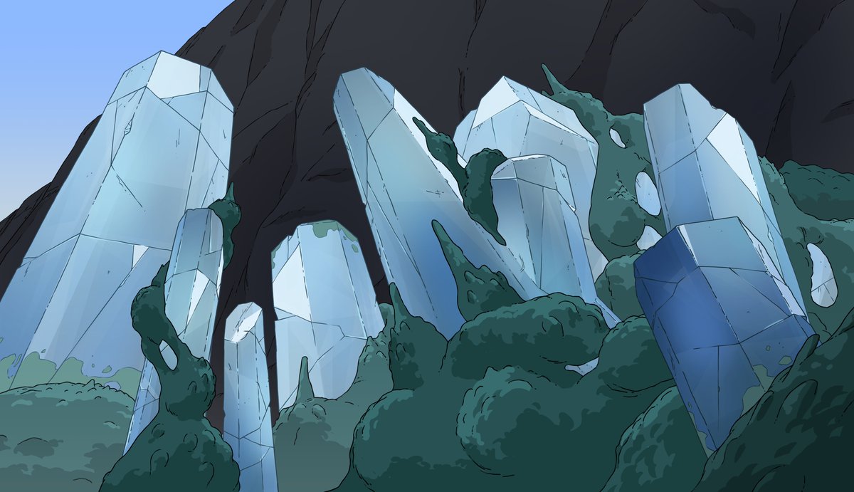 I keep forgetting to post BGs bc I keep getting distracted by anime.....anyhoo some river crystal BG paintings from Ep 9 of Scavengers Reign!!! 🌊🌊🌊 #scavengersreign