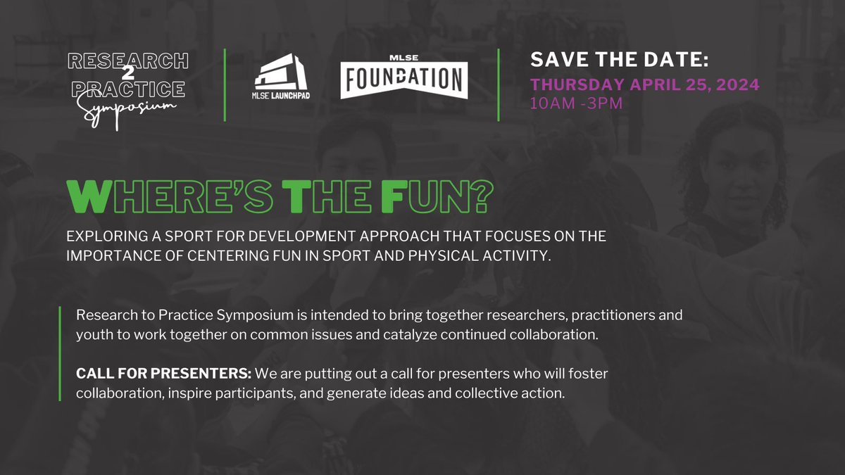 Save the Date! 🗓 Our annual Research 2 Practice event will be held on Thursday, April 25th at MLSE LaunchPad! We are looking for engaging speakers and presenters. If you're interested and think you'd make a good fit, check out the link below: surveymonkey.com/r/2024RtP