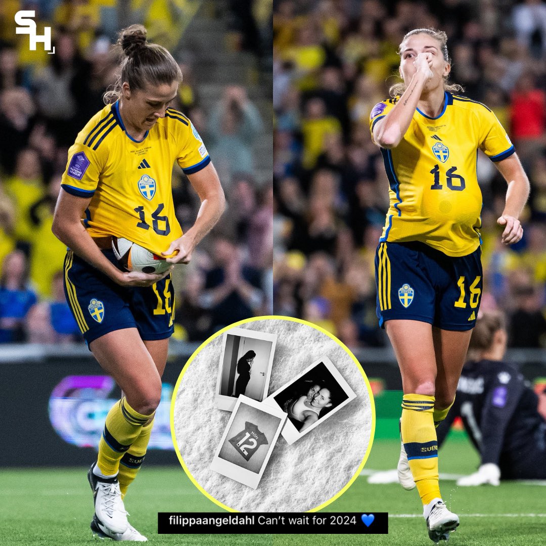 Filippa Angeldahl’s goal celebration 🥹👶 Sweden put 5 goals in the net against Bosnia and Herzegovina this evening. ⚽️ Angeldahl scored the 4th goal for Sweden. 👶 The goal celebration was dedicated to her baby which is due later this year. So adorable!! 🥹
