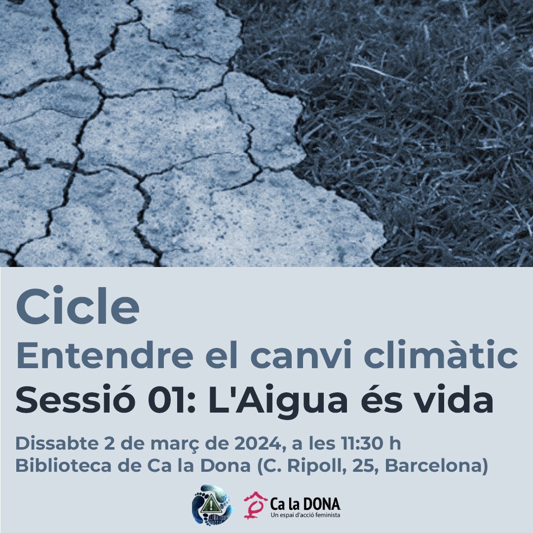 Xerrada | L’Aigua és vida💧➡️Per què estem patint una crisi hídrica i una emergència per sequera? 
amb @aiguaifang2 i @muntsabusto 
🗓️ Dissabte 2 de març, 11.30 h 
📍 a @caladona 
cicle #EntendreElCanviClimàtic
+ info tuit.cat/yxTaU

D'on no n'hi ha, #NoEnRaja 
#QuèFem?