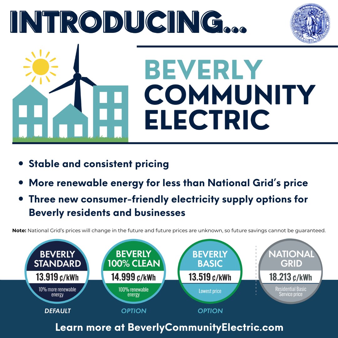 cityofbeverlyma's tweet image. The City of Beverly is launching Beverly Community Electric, a type of group electricity buying program that gives residents and businesses more choice and control over how we power our community. 

➡️ beverlycommunityelectric.com 
📅 Attend an info session on March 4 or 15.
