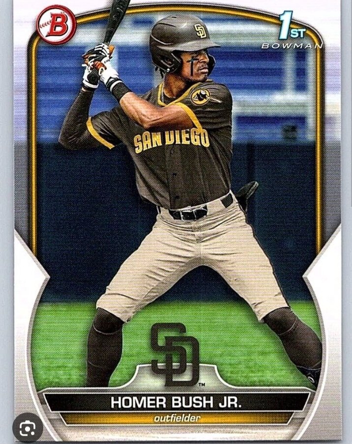 Homer Bush Jr. into the game for the #Padres

Drafted last year.

Showed great range in 1st play.

Welcome to #SpringTraining24

Local Phoenix #GoLopes Alumni

2023 Bowman Draft BD-124
