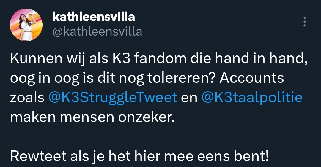 K3StruggleTweet's tweet image. Tolereer dit villa