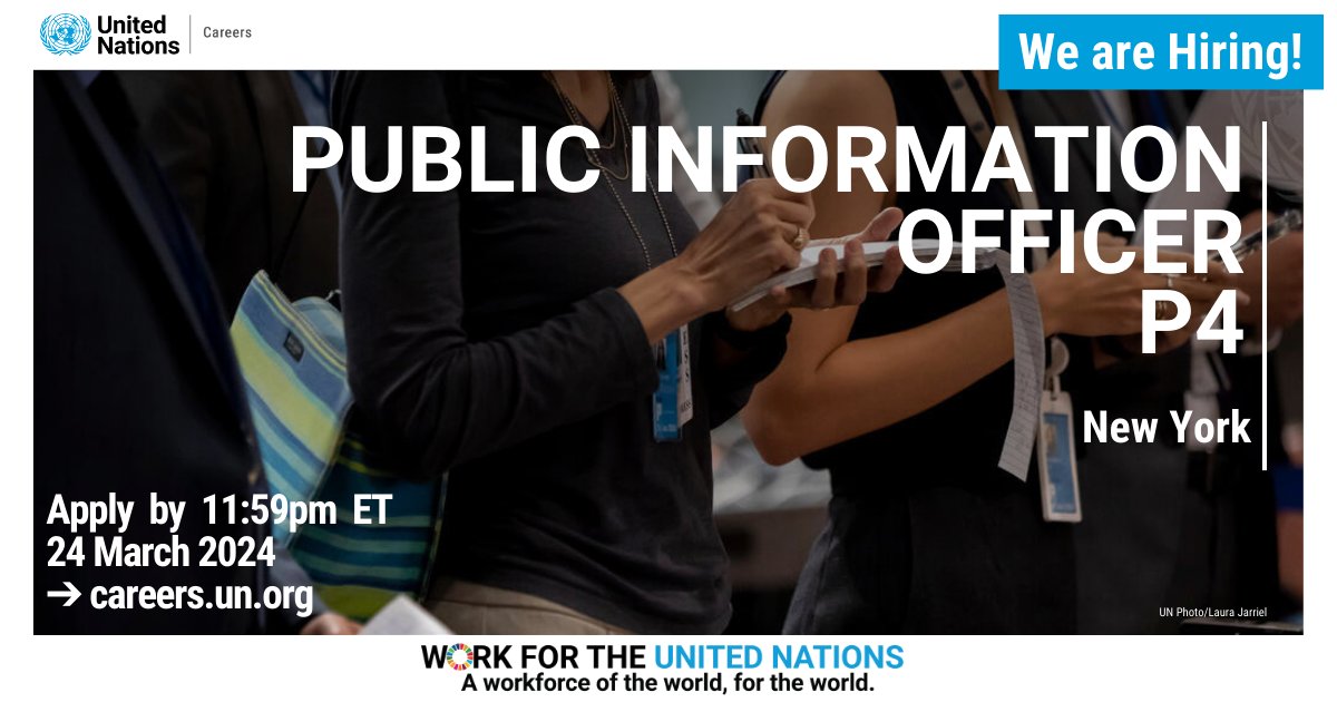 #JobAlert The Office of the High Representative for the Least Developed Countries, Landlocked Developing Countries and Small
Island Developing States needs a #PublicInformationOfficer
✅ Apply by 11:59pm ET (New York Time) 24 March 2024: careers.un.org/jobSearchDescr…