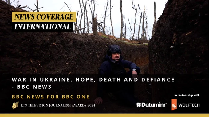 A graphic for News Coverage – International award, which announces War in Ukraine: Hope, Death and Defiance as the winner