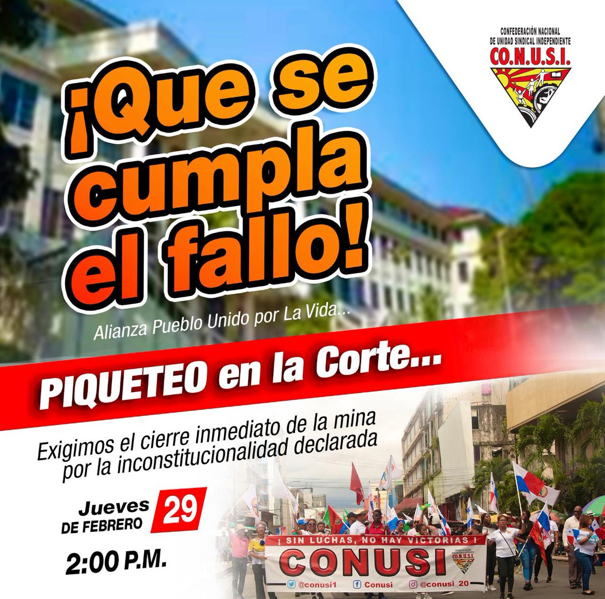 conusi21's tweet photo. ¡Todos mañana a la Corte!
Exigimos el cierre inmediato de la mina por la ilegalidad declarada.
Únete a nosotros en esta importante acción. ¡Nuestra voz debe ser escuchada! 🛑💪 #CierreMina #CONUSIEnAcción https://t.co/JEkV0nAzJG