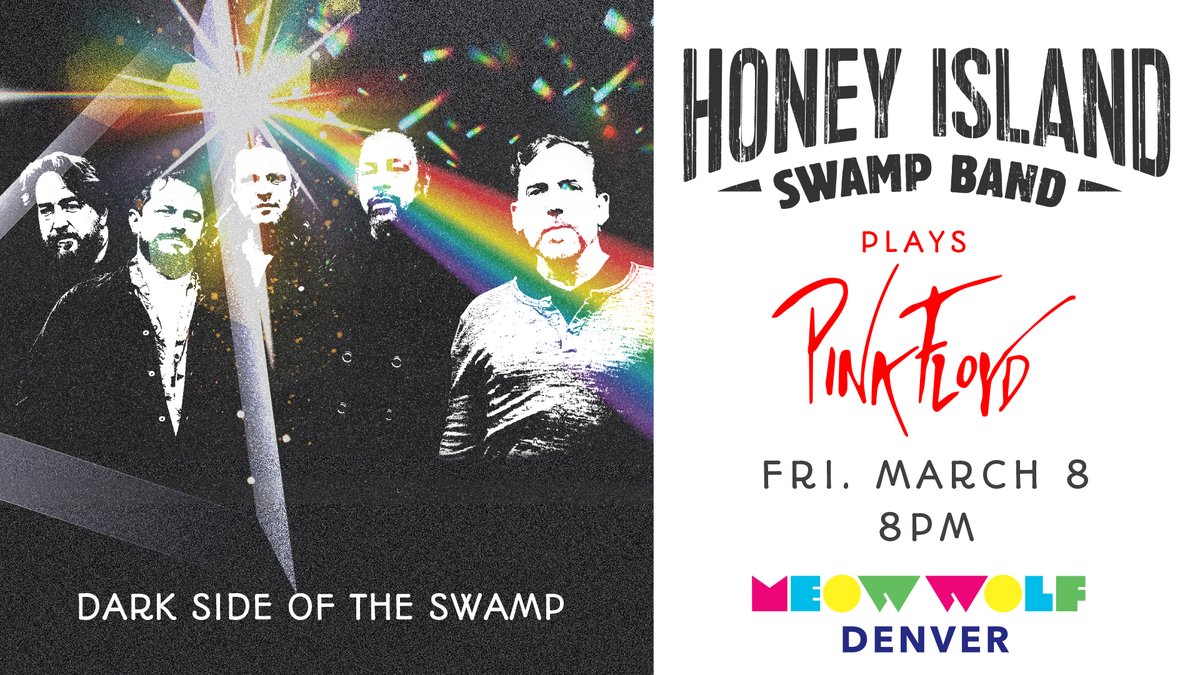 Next Friday 3/8, <a href="/HISBNOLA/">HoneyIslandSwampBand</a> brings "Dark Side Of The Swamp" (their New Orleans take on Pink Floyd) to <a href="/MeowWolf/">Meow Wolf</a> Denver! Ft. Nate Miller &amp; Zach Rich on horns &amp; an album release set for their new <a href="/colorredmusic/">Color Red</a> LP, 'Custom Deluxe'. <a href="/IntrepidArtists/">Intrepid Artists</a>

🎫: tickets.meowwolf.com/events/denver/…