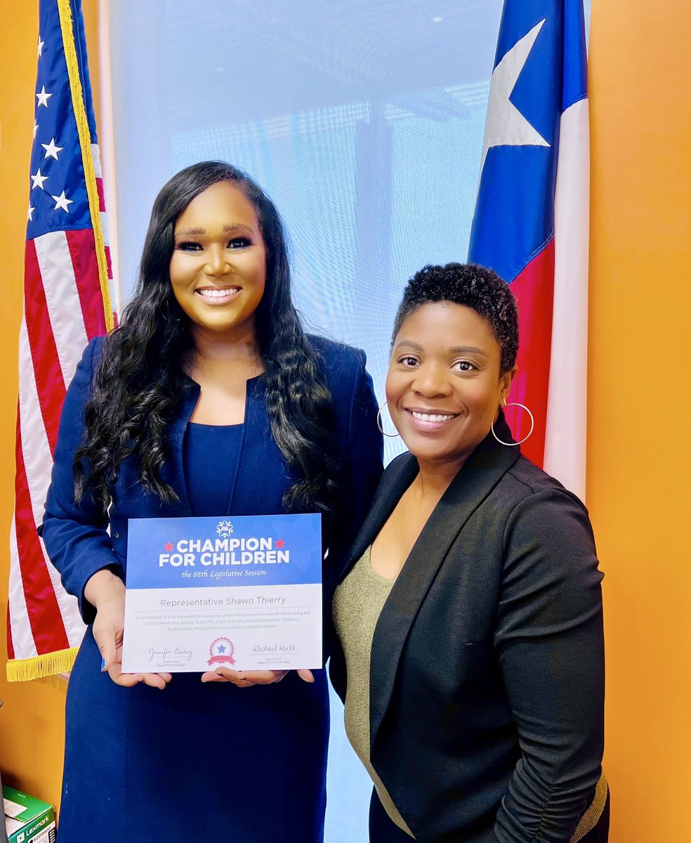 HonShawnThierry's tweet photo. Today has been great! I received the “Champion for Children” Award  from the Texas Parent Teacher Association!  🍎

This award recognizes my unparalleled commitment in protecting our public schools. I will always stand up for what's best and right for the children of District 146 and Texas! #txlege