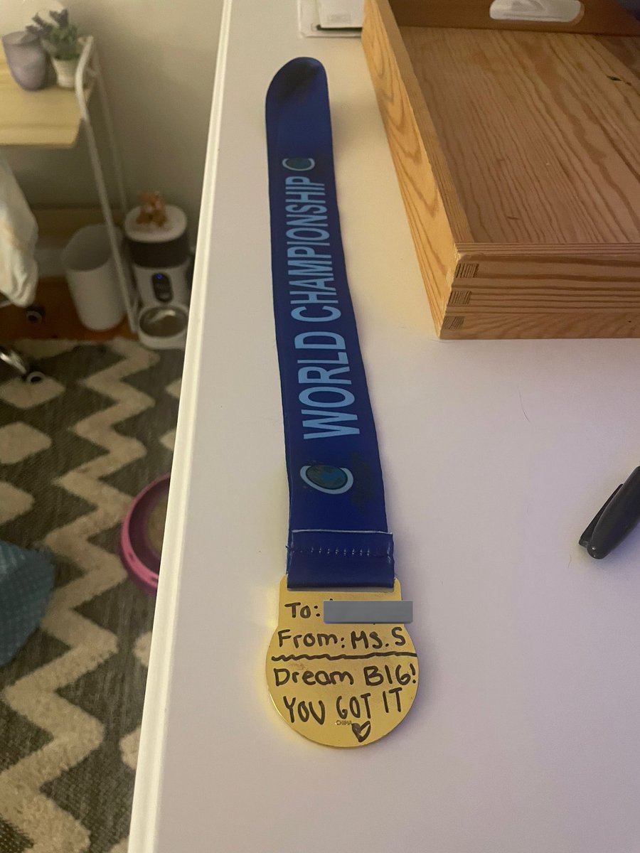 I made the dream of going to worlds when I was 8 years old… today my 4th grade student told me one of her biggest dreams was to go as well. One thing about me is I’m gonna support you past your education… I can not wait to give her this tomorrow 🥹🤍