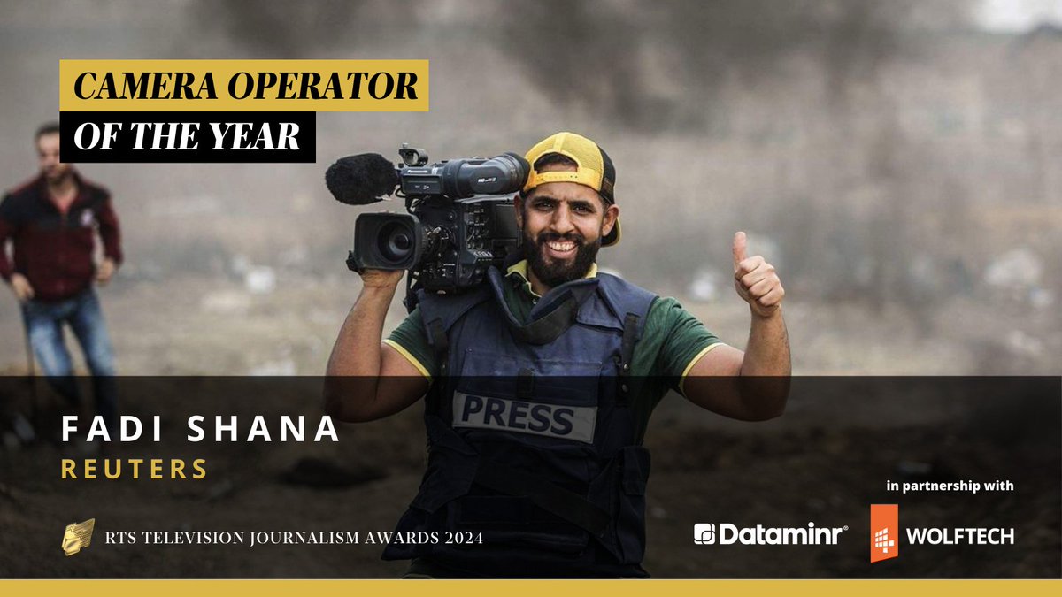 Camera Operator of the Year goes to Fadi Shana, who has been working directly from Gaza. “His images didn't just bring the horrors of war to global audiences, but also the everyday stories of those trying to live through it,” said the jury. #RTSAwards