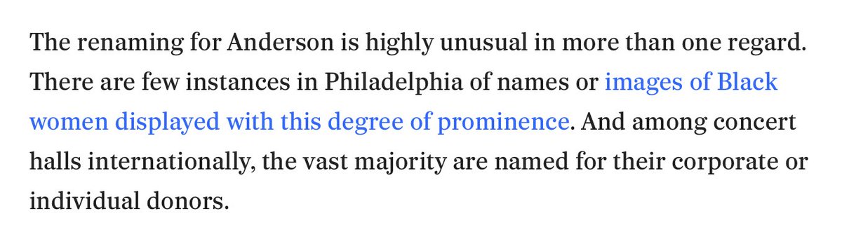 When can we start speaking abt a trend? Verizon Hall at the Kimmel Center in Philly is being renamed...Marian Anderson Hall, through a $25 million 'naming' gift from Leslie Anne Miller and her husband Richard B. Worley. Naming based on exemplary figures--let's keep this going!