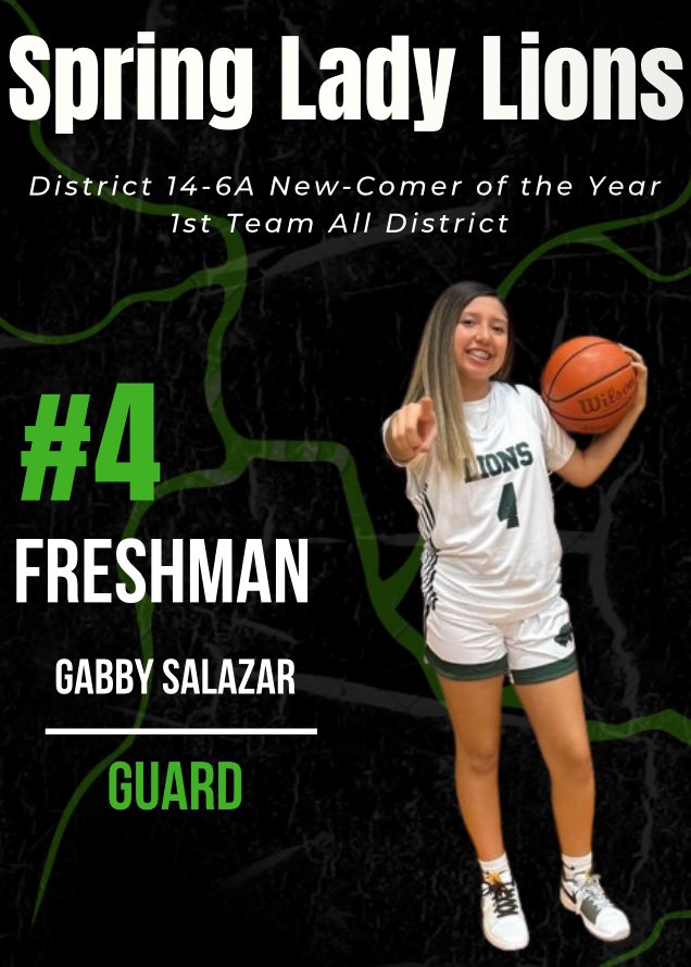Spring HS Girls Basketball-TX-6A (@ladylionbb) on Twitter photo Congratulations to our sharp shooting freshman <a href="/Gabby_hoops2027/">Gabby Salazar</a> with two 30 point games on winning District 14-6A New Comer of the year!! Congratulations to our sharp shooting freshman <a href="/Gabby_hoops2027/">Gabby Salazar</a> with two 30 point games on winning District 14-6A New Comer of the year!!