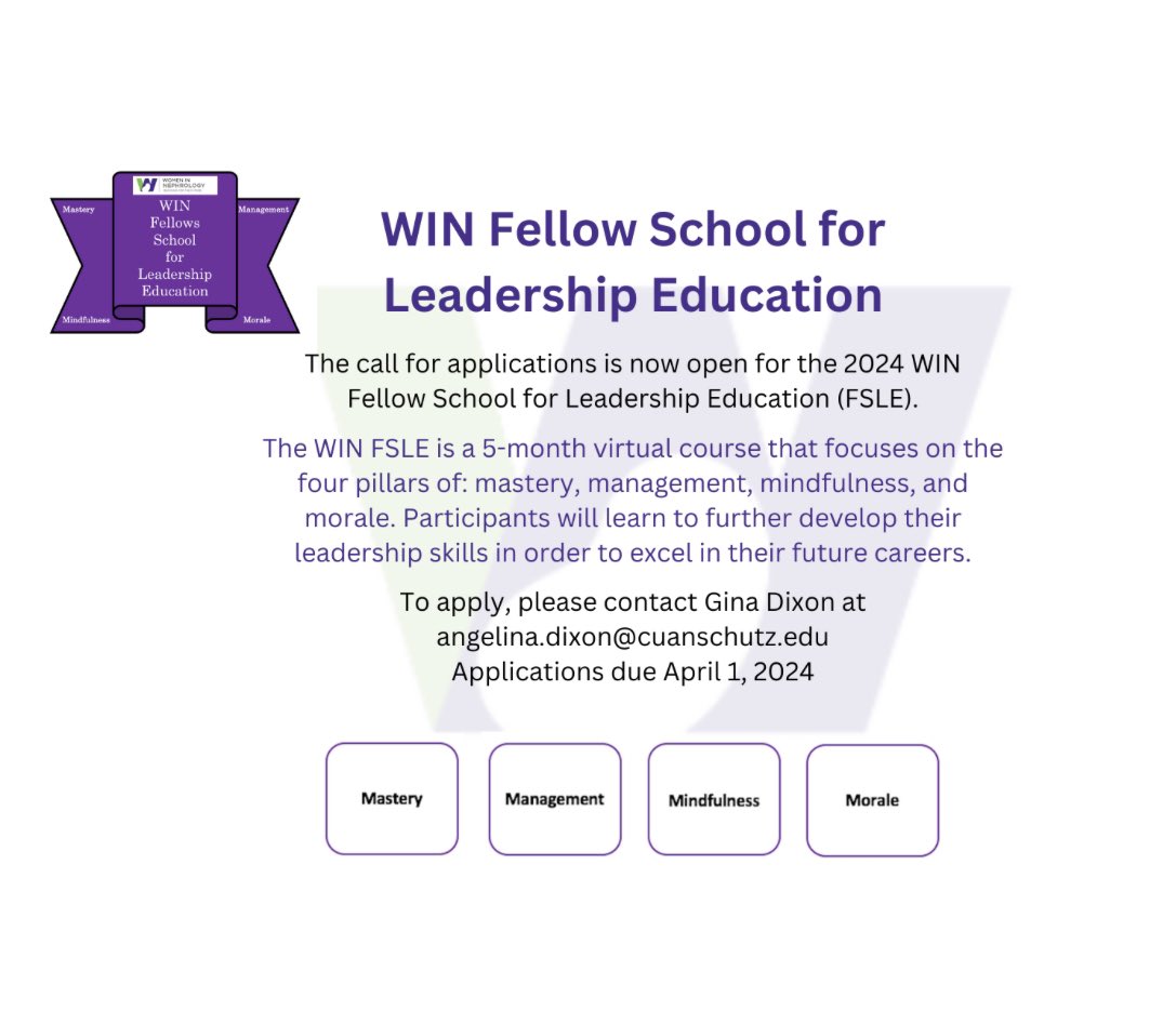 Applications are now open for the WIN Fellow School for Leadership Education (FSLE)🎉📣📢🎉📣📢 An initiative started by our ex Li-Li Hsiao fellow @EmilyZangla, now led by fellow Angelina Dixon. Details below 👇. Please share with your fellows and trainees!!