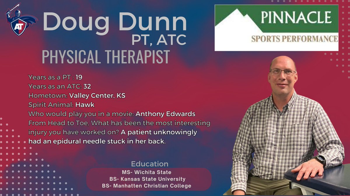 Sterling College Graduate AT Program (@scgradatp) on Twitter photo Our next Staff Spotlight is Doug Dunn. Doug is a Physical Therapist and Athletic Trainer that comes to us from Pinnacle Rehabilitation. This is his 2nd year that he has come to Sterling College. #SwordsUp <a href="/MAATAD5/">MAATA District 5</a> <a href="/NATA1950/">NATA</a> <a href="/NAIAATA20/">NAIA Athletic Trainers Association</a> <a href="/SterlingCSports/">Sterling Warriors</a> <a href="/SterlingCLife/">Sterling College</a> #NATM2024 Our next Staff Spotlight is Doug Dunn. Doug is a Physical Therapist and Athletic Trainer that comes to us from Pinnacle Rehabilitation. This is his 2nd year that he has come to Sterling College. #SwordsUp <a href="/MAATAD5/">MAATA District 5</a> <a href="/NATA1950/">NATA</a> <a href="/NAIAATA20/">NAIA Athletic Trainers Association</a> <a href="/SterlingCSports/">Sterling Warriors</a> <a href="/SterlingCLife/">Sterling College</a> #NATM2024