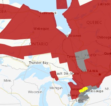 Snow squalls with visibilities significantly reduced due to the heavy snow combined with blowing snow for NorthEast,  -45 wind chills in NorthWest.   Flash freeze in Eastern region and winds up to 70-80 km/h for central region.  Follow weather.gc.ca