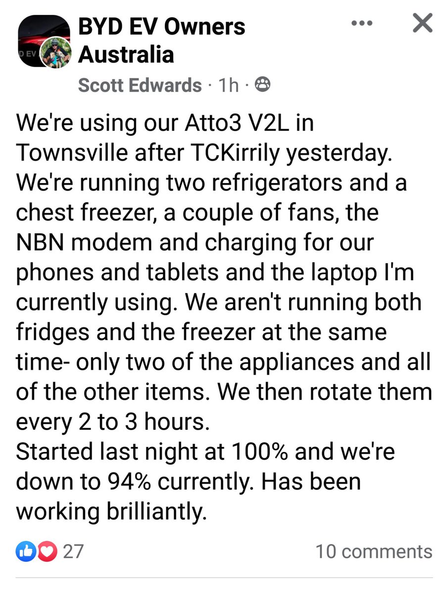 billjoemick's tweet photo. @NotJustCorey @GavinMatheson @wingnutwombat @NormanIsInOz @mattjcan EVs are powering home appliances by the use of an extension cable. https://t.co/bcoh04cwYi