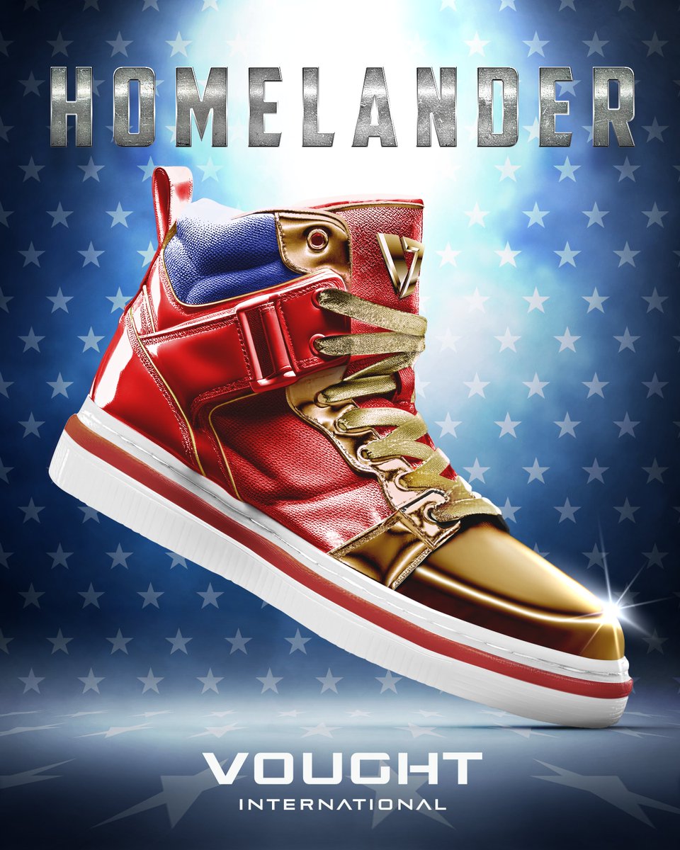 Today, Vought is proud to announce the Homelander High-Tops! Based on our greatest hero’s boots, these shoes will make you feel like you can fly. Available at a Super deal of $777, with all proceeds going to his legal defense fund. Get yours before his sham of a trial on June 13!