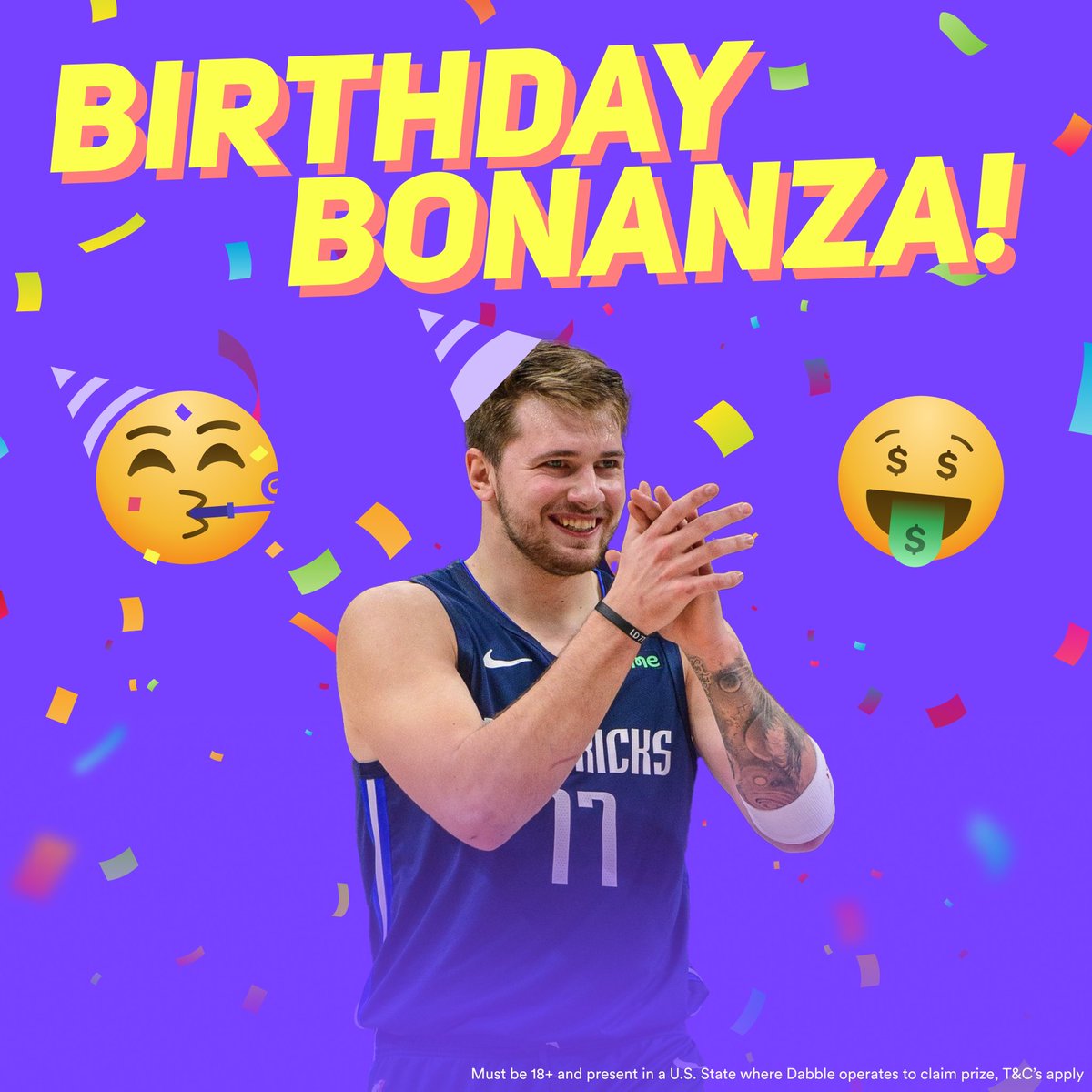 🥳 You guys thought we weren’t going to run a promotion for Luka on his birthday??? 🥳

Luka Legend turns 25 today 2️⃣5️⃣ If he scores 25+ points in tonight's game, FOUR lucky Dabblers will win $25 in promo funds 💰 Here's how you enter

1. Make sure you're following us on X 🗣️
2.