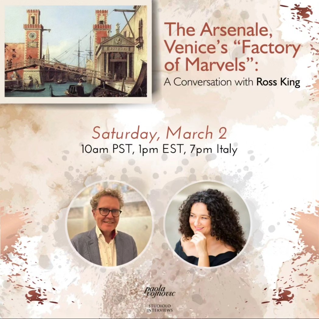 Embark on a journey through #Venice's rich history with acclaimed author #RossKing! 
Join us for an exclusive discussion at Paola’s Studiolo as we delve into the captivating story of the #Arsenale – Venezia's hidden historical gem and engineering marvel.
paolavojnovic.com/post/conversat…