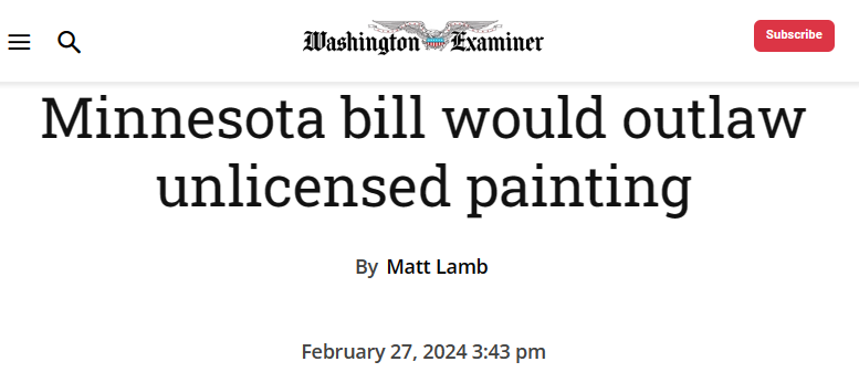 JeremiahDJohns's tweet photo. We will finally be free from the scourge of unlicensed painting, thank you Minnesota Democrats https://t.co/J44ACRMXMI