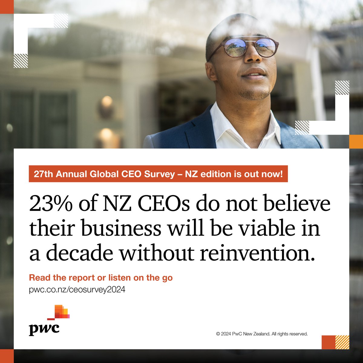 GenAI, climate action and business reinvention are driving transformation for NZ businesses in 2024. Read how NZ’s CEOs are preparing for the most significant opportunities and threats that lie ahead in our latest #CEOSurvey, out now! pwc.co.nz/ceosurvey2024