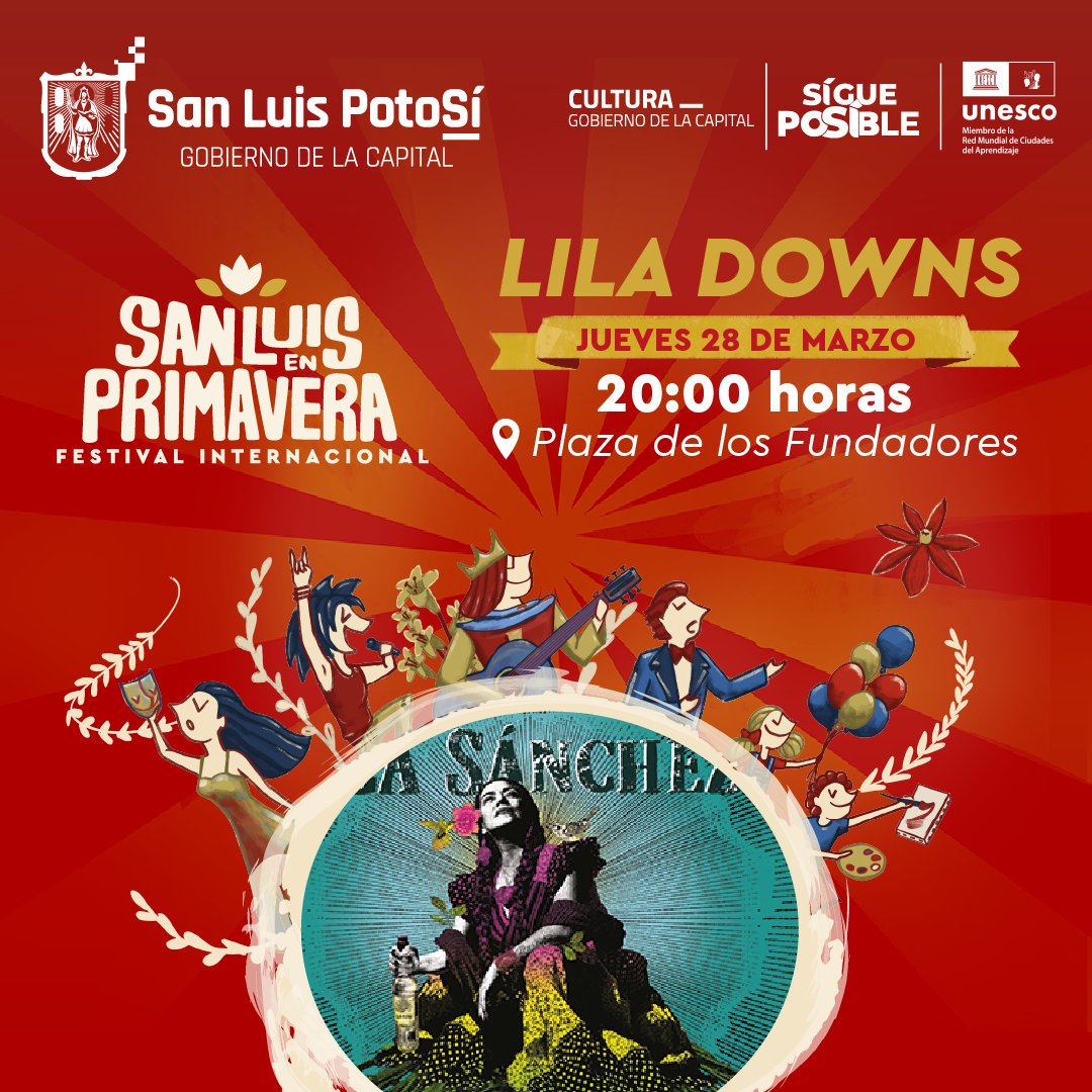 🌸🕊️🎼 Disfruta de manera totalmente gratuita del talento de la cantante y compositora mexicana @liladowns, quien se presentará el próximo 28 de marzo en #SanLuisCapital, como parte del Festival Internacional #SanLuisEnPrimavera. ¡Te esperamos en Fundadores!