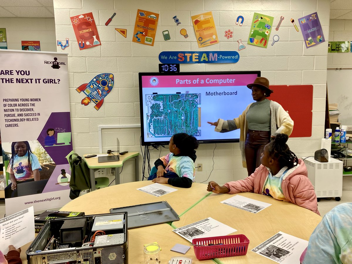 👩🏾‍💻 Today was a blast for our 4th-grade IT GIRLS as they dove into the world of Network Engineering! From learning computer components to hands-on disassembling & reassembling, they rocked it! Huge thanks to our partners @TheNextITGirl_ & @ScienceATL's #SPSP 🚀 #STEM #GirlsInTech