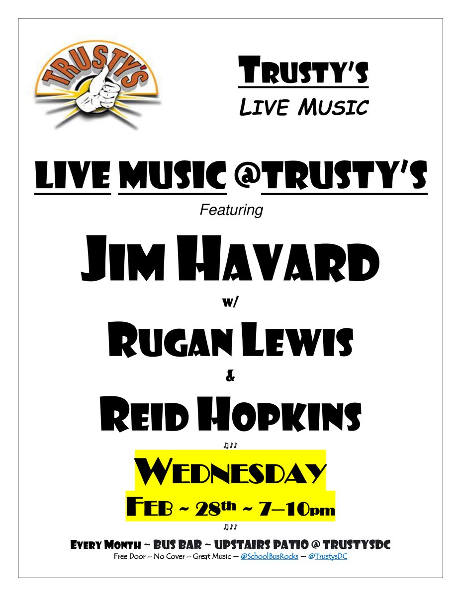 SchoolBusRocks's tweet image. Live Music @trustysdc, tonight, 7-10pm.  Join @jimhavard @ruganlewis &amp;amp; @reidthopkins for a night of great music @trustysdc @schoolbusrocks this tonight .... c'mon up to the bus ...
