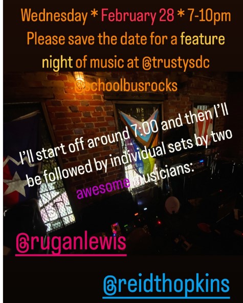 SchoolBusRocks's tweet image. Live Music TONIGHT @trustysdc ~ We're pleased to have @jimhavard present a night of live music, he's gathered some great talent &amp;amp; performers tonight. C'mon up to the Bus ... @ruganlewis &amp;amp; @reidthopkins will be joining Jim. It's gonna be 'a time' ... @schoolbusrocks tonite 7-10pm.