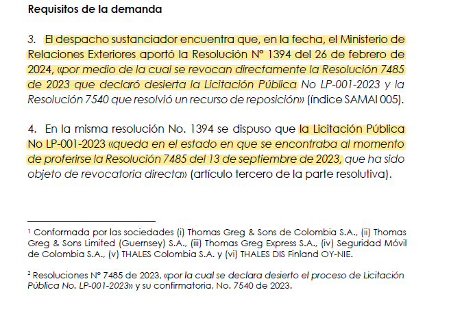 contrataenlinea's tweet photo. 🚨Tribunal Administrativo INADMITE demanda de la UT Pasaportes 2023 (Thomas Greg &amp; Sons de Colombia S.A. y otros) porque el  acto demandado ya fue REVOCADO DIRECTAMENTE por la entidad https://t.co/nobtU6V6mo https://t.co/qRkdZd5dTL