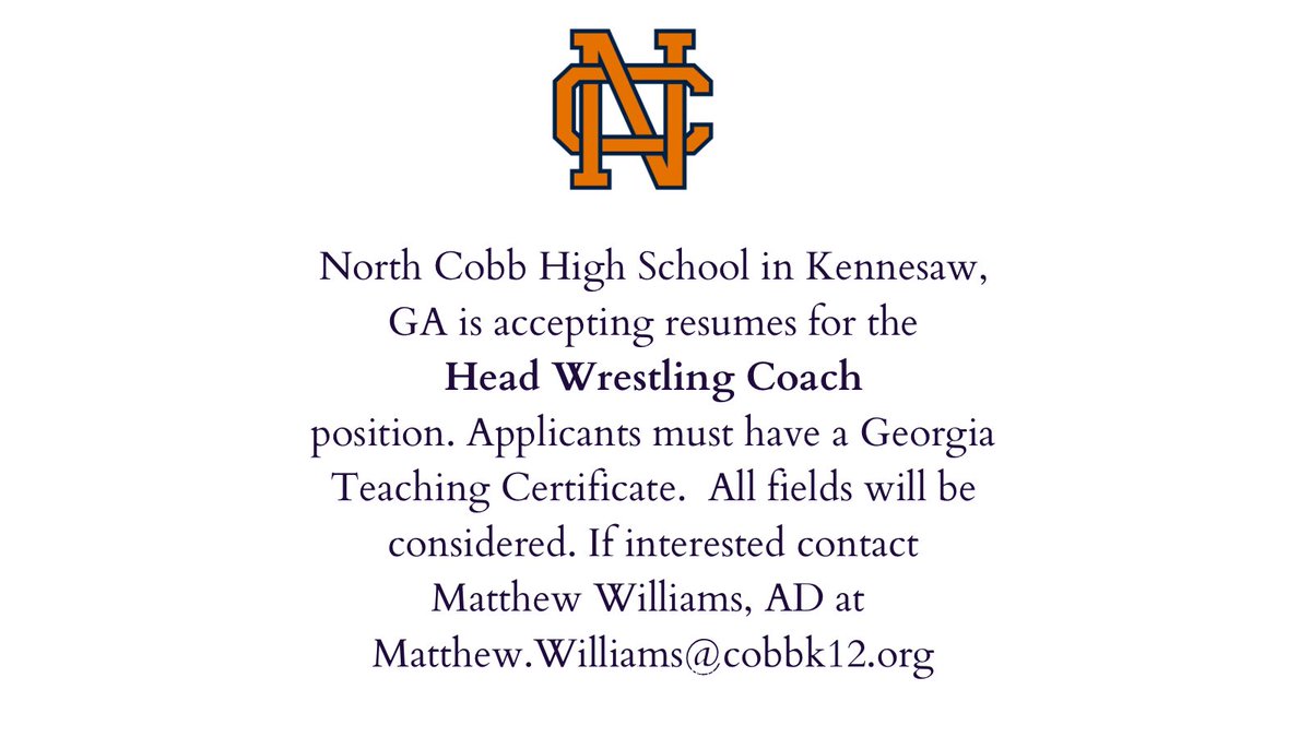 The NCHS Head Wrestling 🤼 Coach position is open.