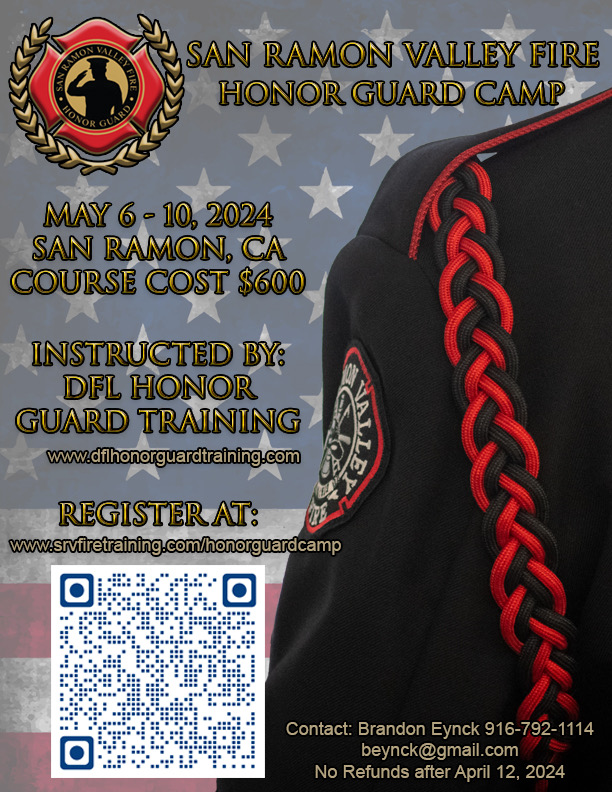 Join us for a week of precision, respect, and camaraderie at our Honor Guard Camp hosted at San Ramon Valley Fire Protection District. Elevate your skills alongside dedicated honor guards from police and fire agencies! Limited spots available, visit srvfiretraining.com/honorguardcamp