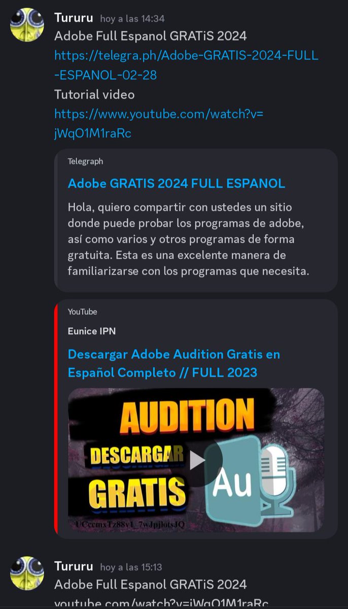 bartdeath's tweet photo. ESP: Contexto resulta que un trabajador de el mod fue hackeado y mando links de adobe audition gratis.

ENG: Context: It turns out that a mod worker was hacked and sent free Adobe audition links. https://t.co/dZkufDwKSS