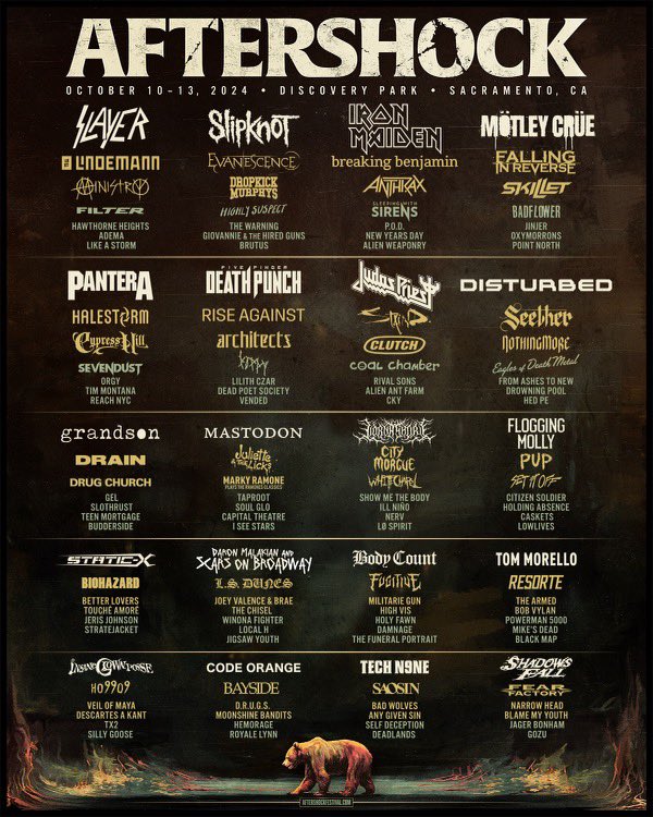 greetings creatures, another bonus: we'll be performing at @aftershockfestival 2024 ⚔️ what songs do you wanna hear? 🥀