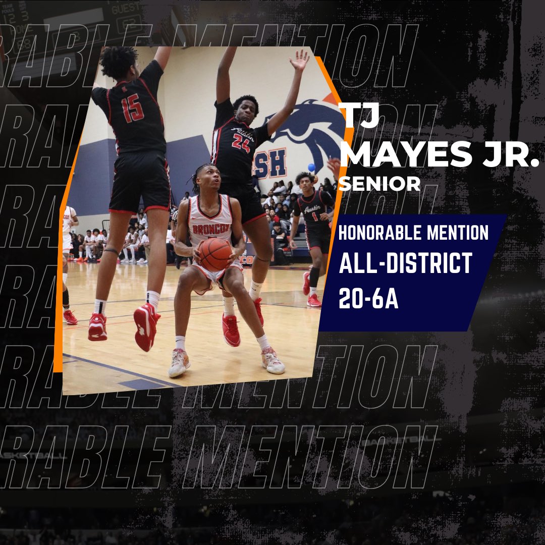 Congratulations to TJ Mayes Jr. for being recognized Honorable Mention All-District for 20-6A.