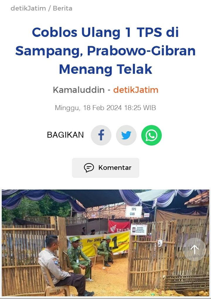 TERWELU😭😭
Udah coblos ulang, eh 03 cuman dpt 1 suara, sadis!
Ini baru satu TPS, blm yg lainnya, mau diulang 7x pun suara 03 gk bakalan naik malah turun!
CURANGnya di mana😩

Cc.
<a href="/ganjarpranowo/">Ganjar Pranowo</a>