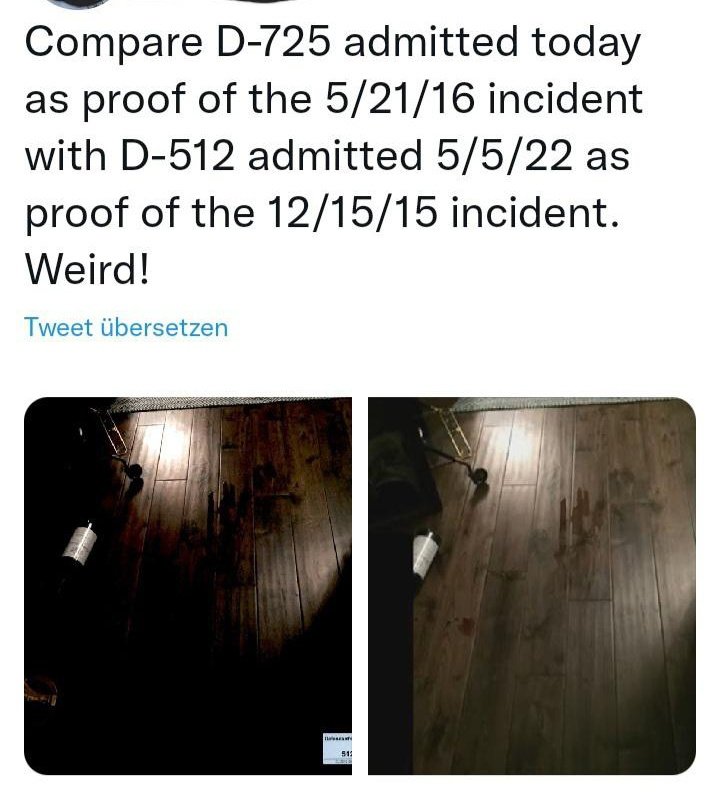 Heisenberg_5520's tweet photo. So you're really saying these are 2 different photos, one after the person that took it walked to turn a light on and back? And that these are 2 different photos of the floor on separate incidents? Damn you're dumb af. https://t.co/OwSMcXjaww