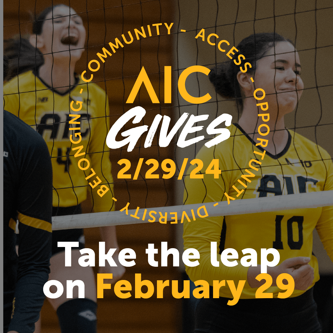 It's time for AIC Gives, and we're setting to you to attack the challenge of creating a great student-athlete experience!

Visit bit.ly/3P1eWgH and help us make it happen!

#AICommitted