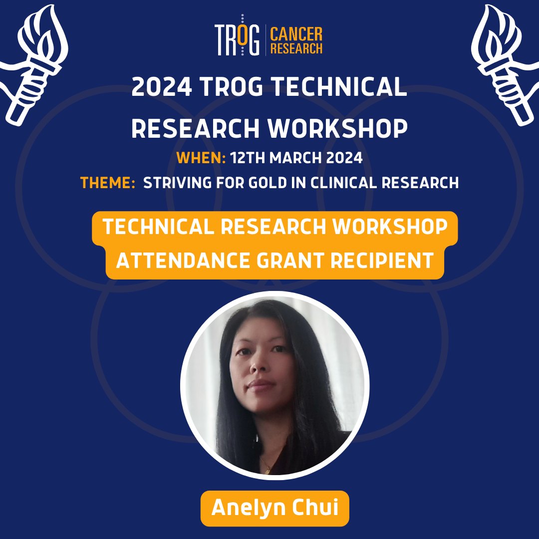 TROGfightcancer's tweet photo. 🎉 Congratulations to Anelyn Chui, who is the recipient of the 2024 Technical Research Workshop (TRW) attendance grant!

Don't miss your chance to attend the 2024 TRW, register today before spaces run out!

Register: https://t.co/EfE5WTFt5w https://t.co/EyHVOaUNbb