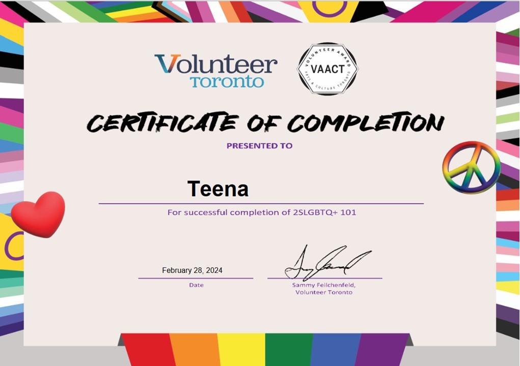 I just completed 2SLGBTQ+ 101. #VolunteerToronto #2slgbtq