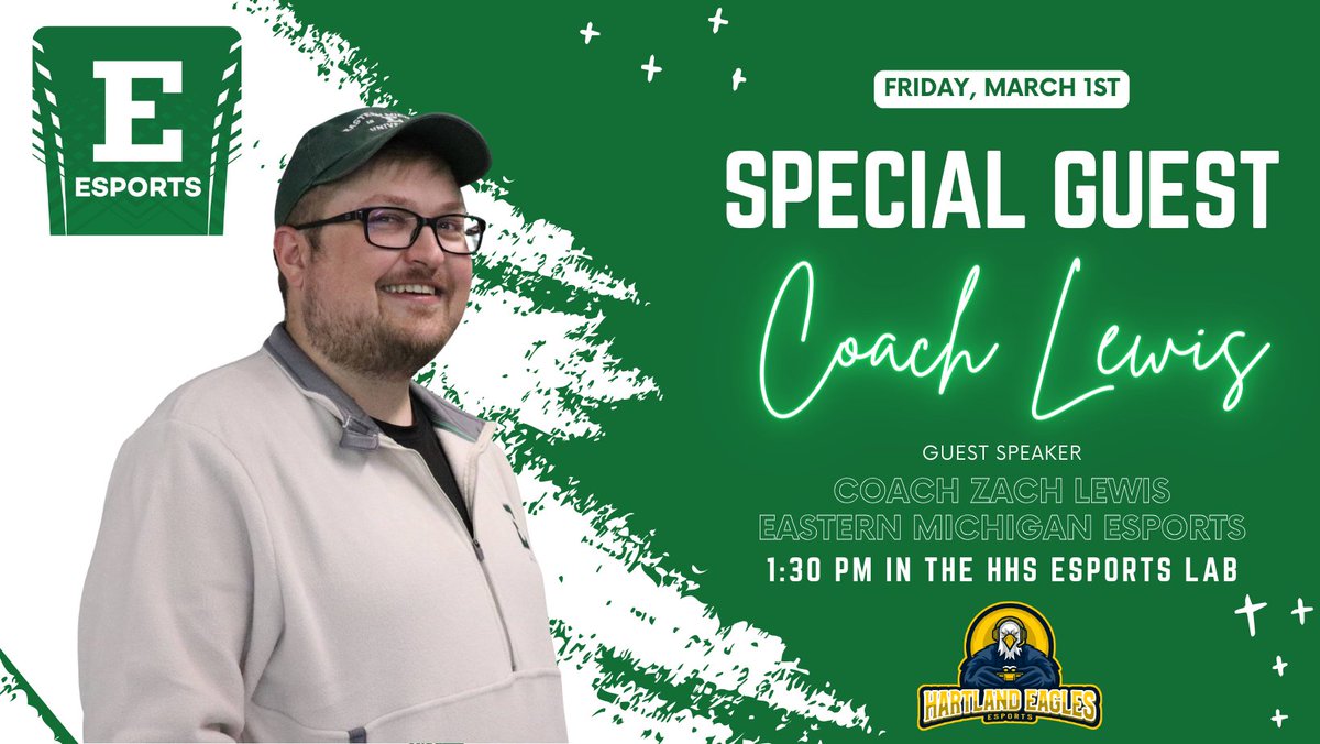 Hartland Esports will have a special guest THIS Friday, March 1st, at 1:30 pm in the HHS Esports Lab! Thank you, @esports_emu, for agreeing to come speak to our players!

#HighSchoolEsports #HartlandEsports #CollegiateEsports #EMUEsports