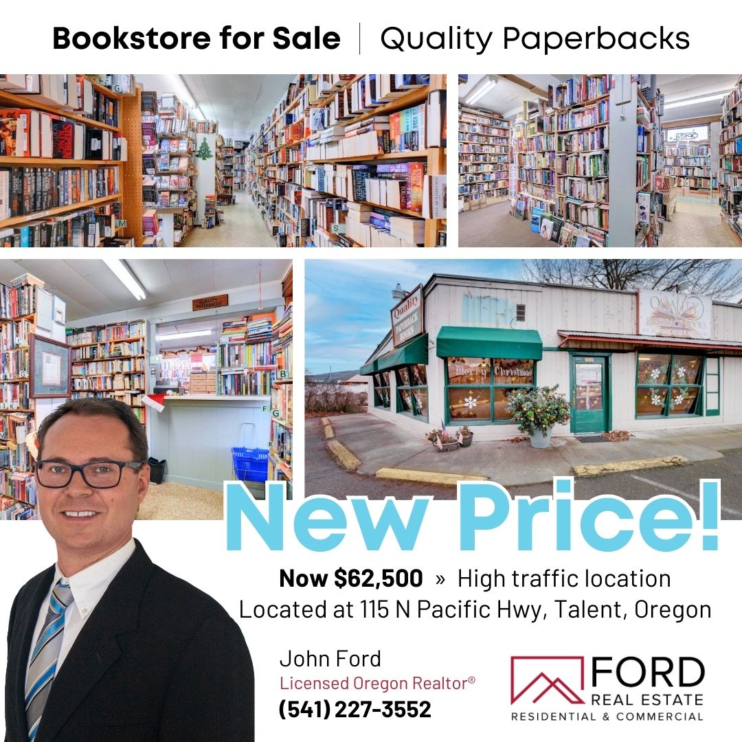 oregonfordteam's tweet photo. 📚 A great opportunity to own a charming bookstore in Talent! 🌟 Now priced at $62,500. This local business has provided 5-star service to book lovers for 34 years! #BookstoreForSale #TalentOR #Books #LocalBusiness #Realtor #SouthernOregon #RogueValley📖🏷️ https://t.co/bCilVWoj2C