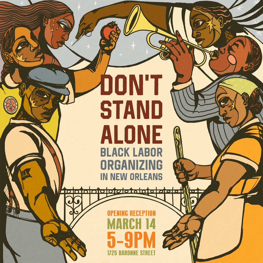 Small Center (@smallcenter_tu) on Twitter photo 🗓️ Mark your calendars and join us for the opening reception of “DON’T STAND ALONE”: Black Labor Organizing in New Orleans on MARCH 14, 5pm-9pm at the Small Center (1725 Baronne Street).
Artwork by <a href="/LangstonAllston/">Langston Allston</a> 🗓️ Mark your calendars and join us for the opening reception of “DON’T STAND ALONE”: Black Labor Organizing in New Orleans on MARCH 14, 5pm-9pm at the Small Center (1725 Baronne Street).
Artwork by <a href="/LangstonAllston/">Langston Allston</a>