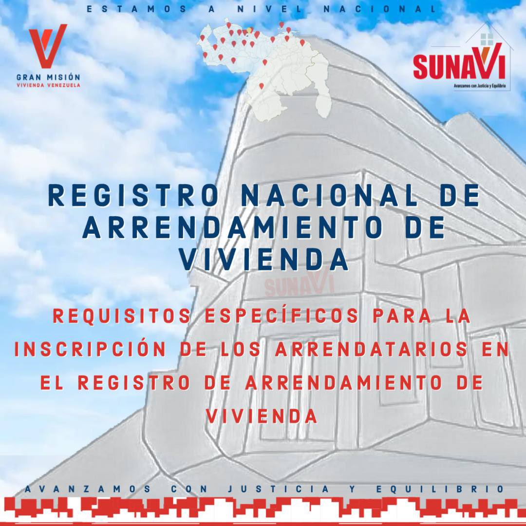 sunavi_oficial's tweet photo. Requisitos Específicos para la Inscripción de los Arrendatarios en el Registro de Arrendamiento de Vivienda.
#inquilinos #sircav https://t.co/8yexgHmkQA
