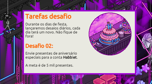LacinhosBlet's tweet image. 🎀 SEGUNDO DESAFIO DISPONIVEL!

Participe e desbloqueie o Balão de prêmios. #Habblet15Anos 🎂🎉🎁