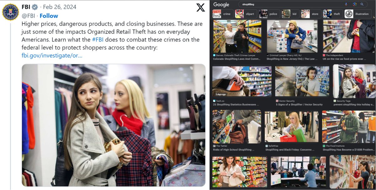 State sponsored #antiwhiteism brought to you by the FBI. We all know the face of 'Organized Retail Theft' and it isn't White Americans. Funny how 'diversity' like on Google's Gemini AI is suddenly lacking when it comes to negative racial portrayals where gaslighting goes into…